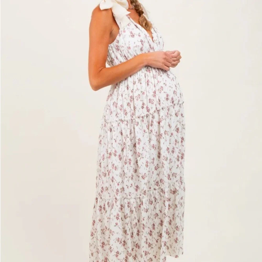 Floral White and Pink Women's Maternity Dress - Picture 3 of 5